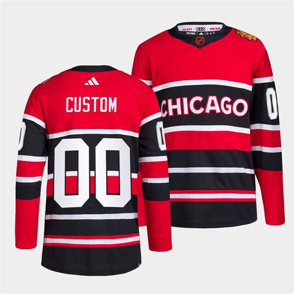 Men%27s Chicago Blackhawks Custom Red Black 2022 Reverse Retro Stitched Jersey->customized nhl jersey->Custom Jersey